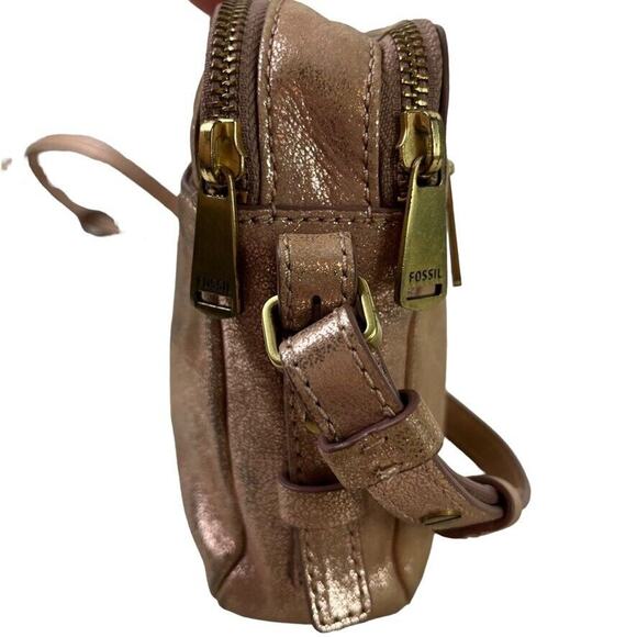 Fossil Womens Small Rose Gold Crossbody Purse Shoulder Bag Leather "Stained" - Picture 8 of 16